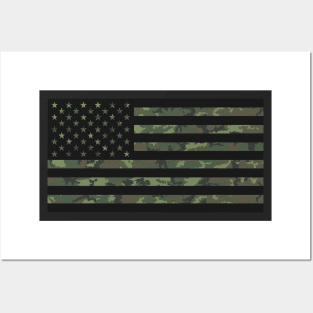 US Flag - Woodland Black Posters and Art